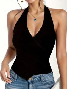 Camiseta sin mangas de color sólido para mujer, top casual sin mangas para uso diario, ropa de damas para todas las estaciones