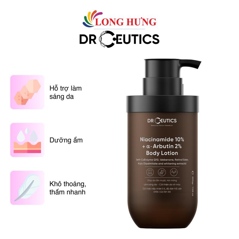 Sữa dưỡng thể DrCeutics Niacinamide 10% + Alpha Arbutin 2% Body Lotion giúp cải thiện độ đàn hồi săn chắc của da, sáng da (200g)