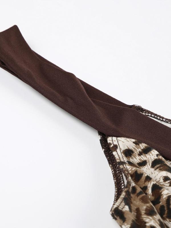 Women's Leopard Print Bow Decor Contrast Binding Tank Top, Asymmetrical Hem Sleeveless Top for Summer, Fashion Women's Top for Daily Wear Valentine's Day, gift 6