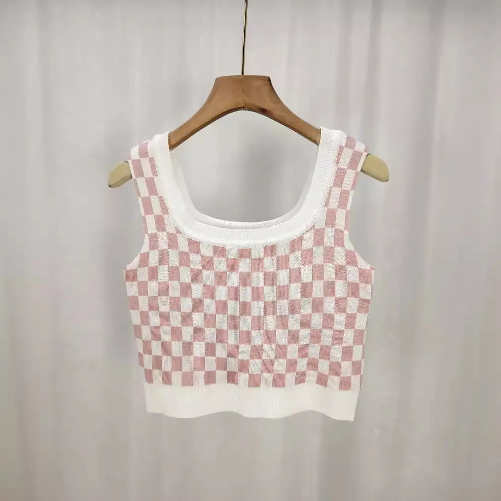 Summer Sleeveless Plaid Strap Vest for Women, Slim Fit Short Top for Inner or Outer Wear, Women's Fashion