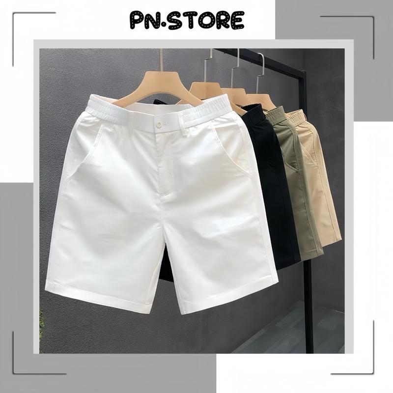 QUẦN SHORT NAM  KAKI GI.Ó PN.STORE cạp cúc pha chun fom trẻ trung 0’1 Menswear Kem Nhung Đen