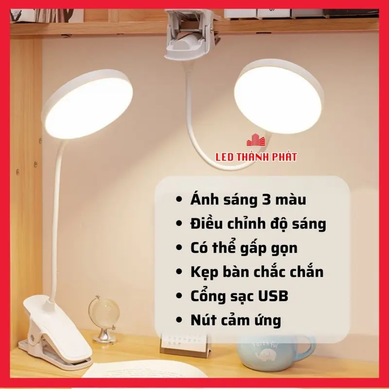 Đèn kẹp bàn WhitePro 1213 3 màu ánh sáng , điều chỉnh độ sáng , Đèn học đọc sách làm việc đèn nối mi, làm nail 0