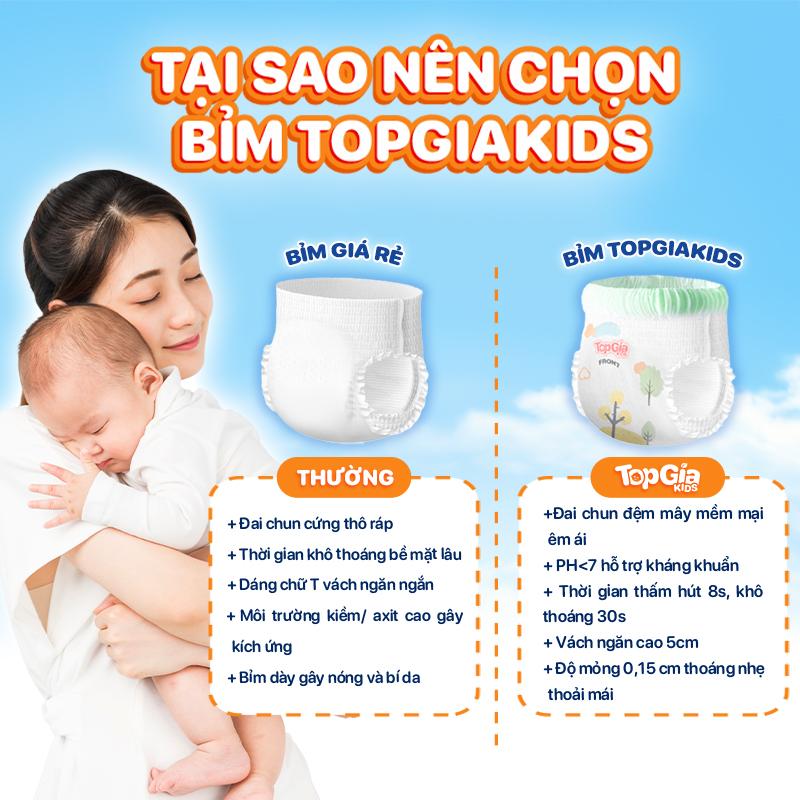 [VH - Quà Tặng không bán] Sản Phẩm Tã/Bỉm TopGiaKids pH < 7 ngừa hăm, đai chun đệm mây mềm mại co dãn 4 chiều, thấm hút bề mặt khô thoáng size S đến XXXL cho bé từ 4-20kg (bỉm) 4