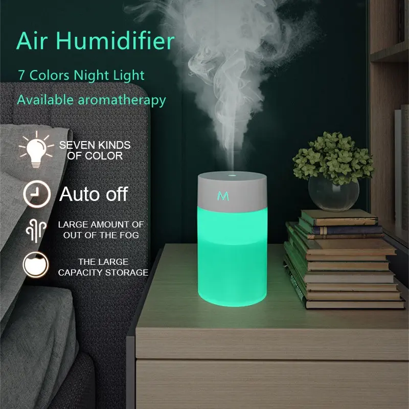 260ML Mini Humidifier Air Purifier Diffuser Humidifer for Aroma in Home Office Car Night Light LED