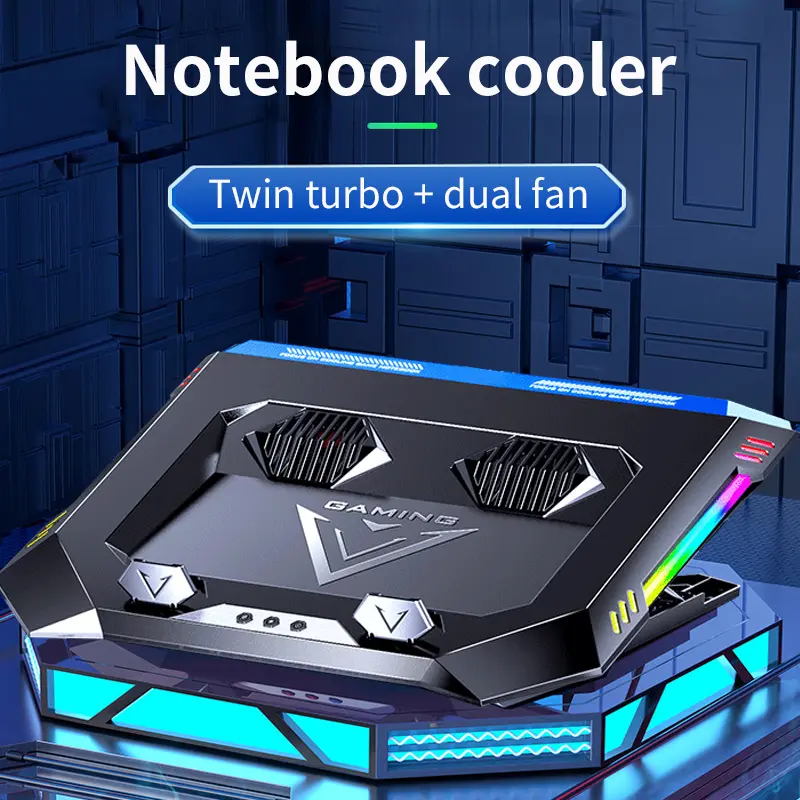 Aluminum Alloy Laptop Cooler Adjustable Laptop Cooling Pad Notebook Gaming Cooler Stand with Strong Big Fan and 2 USB Ports for 12-17inch Laptop