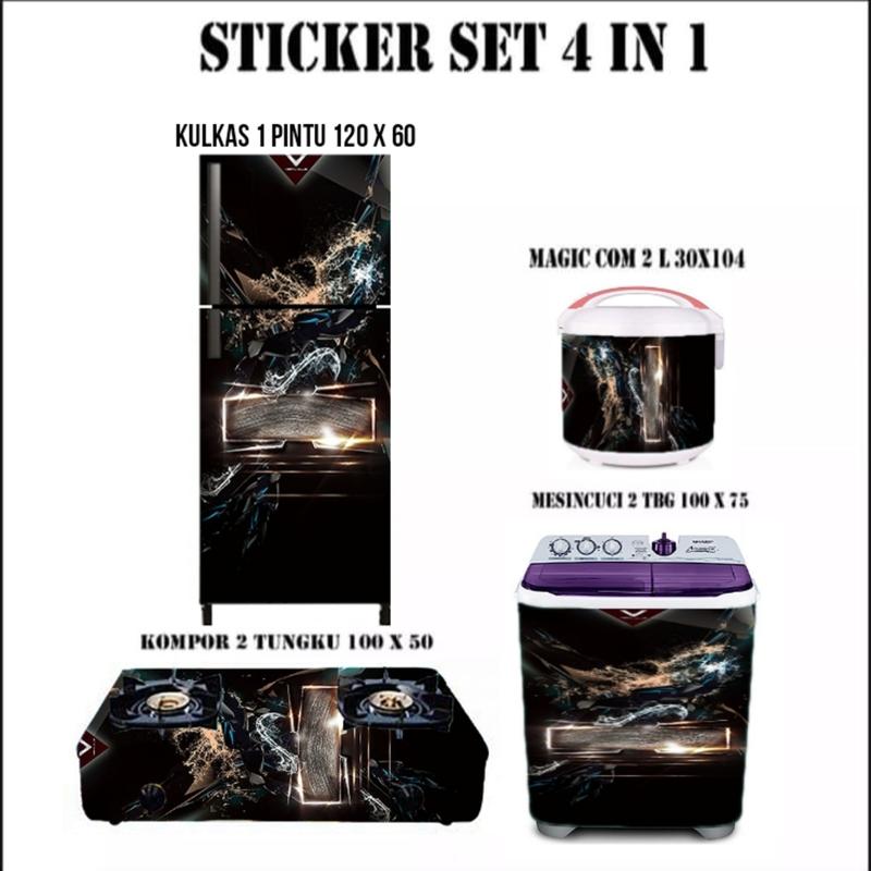 Stiker Kulkas 2 Pintu Set 4 In 1 Motif Cool Black Sticker Sticker ...