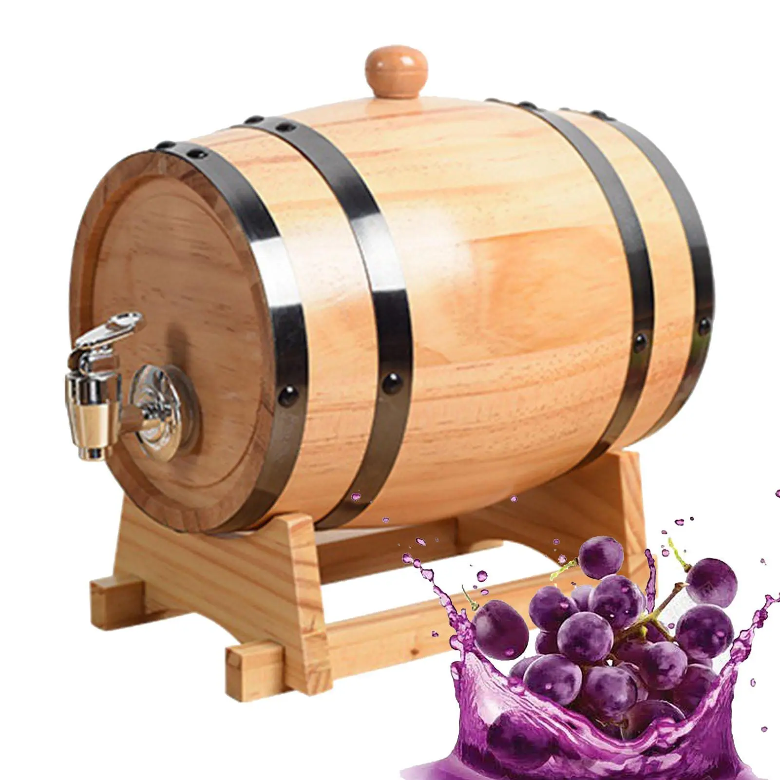 Wood Barrel Drink Dispenser | Compact Whiskey Barrel Decanter With Faucet | Home Kitchen Supplies, Wine Making Barrels For Fine Wine, Liquor, Vinegar, Whisky, Honey And Beer