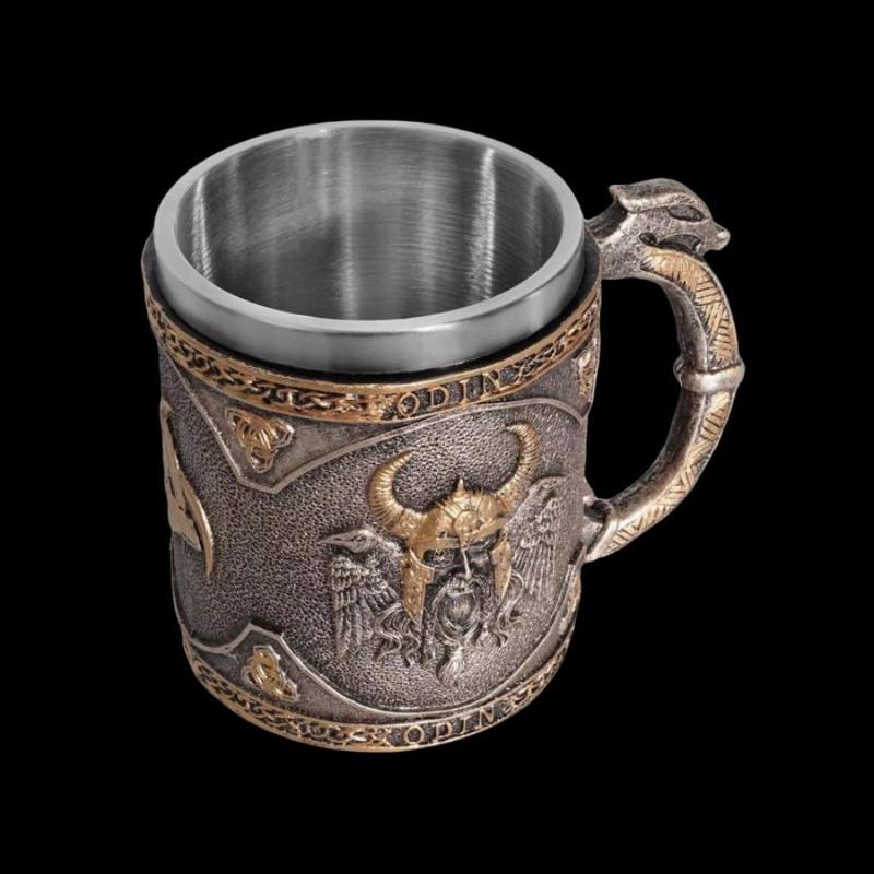 Product Introduction of Vintage Odin Pattern Coffee Mug, 1 Count Stainless Steel Double Wall Insulated Mug with Handle, Drinking Cup for Home Office Use 12