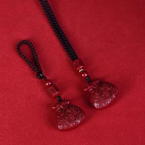 Rantai Kunci Beg Wang Watak Fu Cinnabar Pasir Emas Ungu, Loket Ketibaan Fu Kelawar, Untuk Lelaki dan Wanita Charms Jewelry