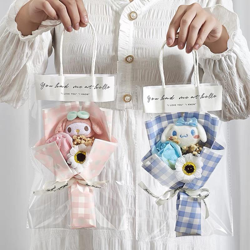 Product Introduction of Kawaii Sanrio Hello Kitty Bouquet My Melody Kuromi Cinnamoroll Plush Doll Toy Valentine's Day Christmas Gifts 13