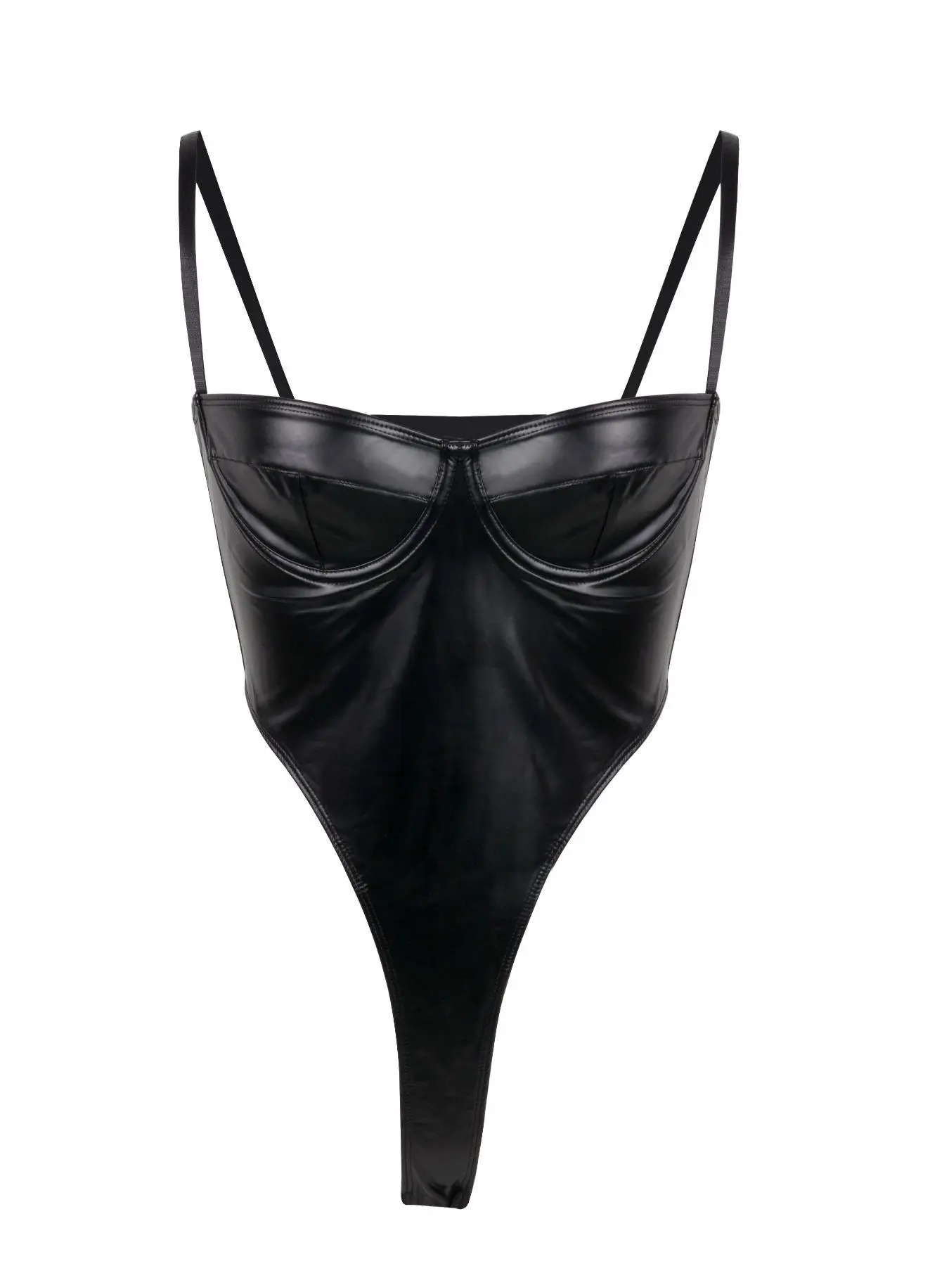Women's Solid Adjustable Strap Backless Pu Leather Bodysuit, Summer Clothes Women, Spaghetti Strap Bodysuit for Summer, Ladies Clothes for Party Club Dating Valentine's Day, gift