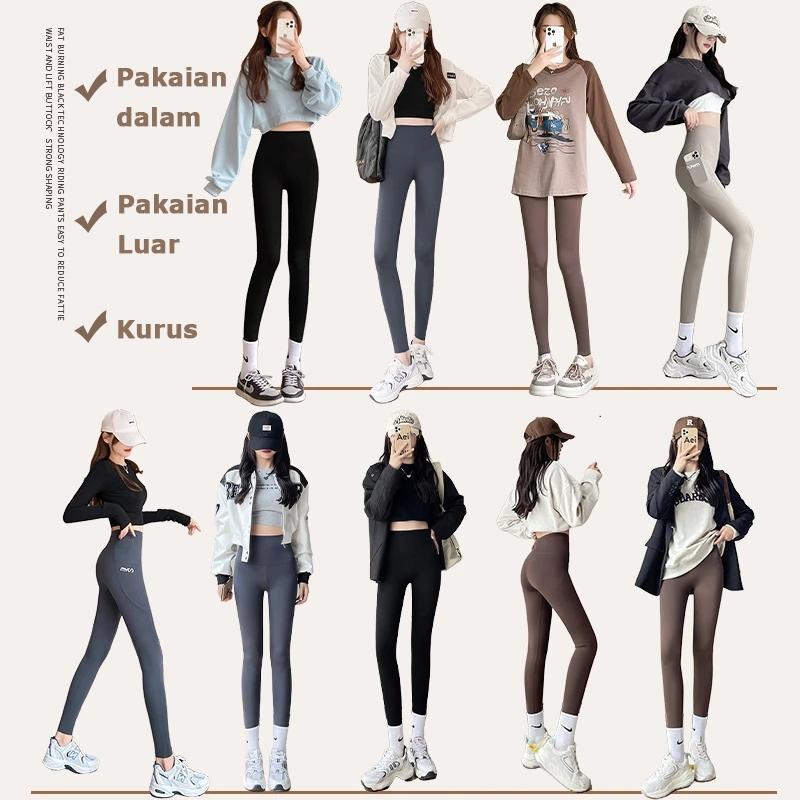 Sports Legging Polos Tebal  Leging  Wanita Pinggang High Waist Legging Panjang Kebugaran Yoga Lari Dengan Saku Comfortable  Stretchy sports bottoms 998 Outdoor 3