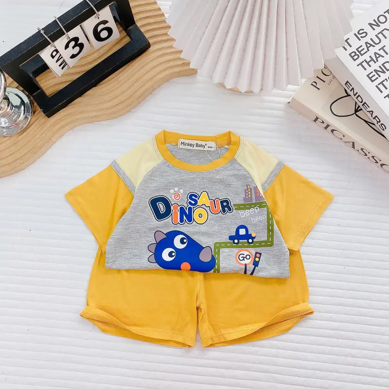 [ FREE SHIP] Full Size(9-26kg) Bộ Áo + Quân Cộc Minkey Baby Chất Thun Lạnh In Họa Tiết Cá Heo - Hươu Dể Thương Cho Bé Trai -Bé Gái ,Đồ Bộ Cho Bé Minkey Baby ,Minky Mom 4
