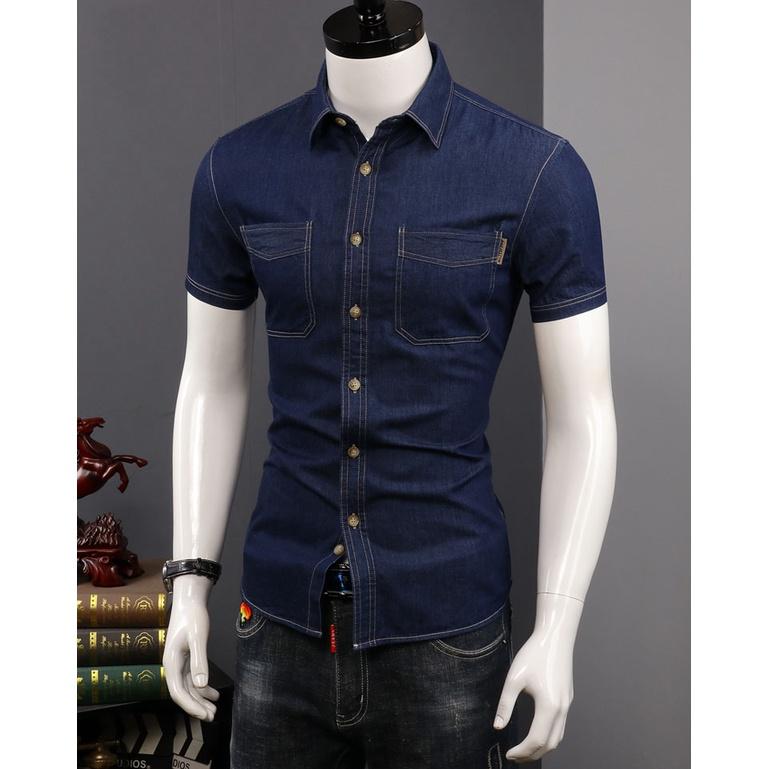 áo sơ mi, áo sơ mi nam jean bò cộc tay cực nam tính, phom ôm body sang chảnh, trẻ trung, vải dày dặn thoáng mát - N48 0