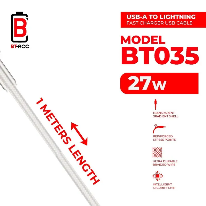 BT-ACC Kabel Data Fast Charging 27W USB C to Lightning Kabel For iPh 11 12 13 14 Fast Charging - BT035 2