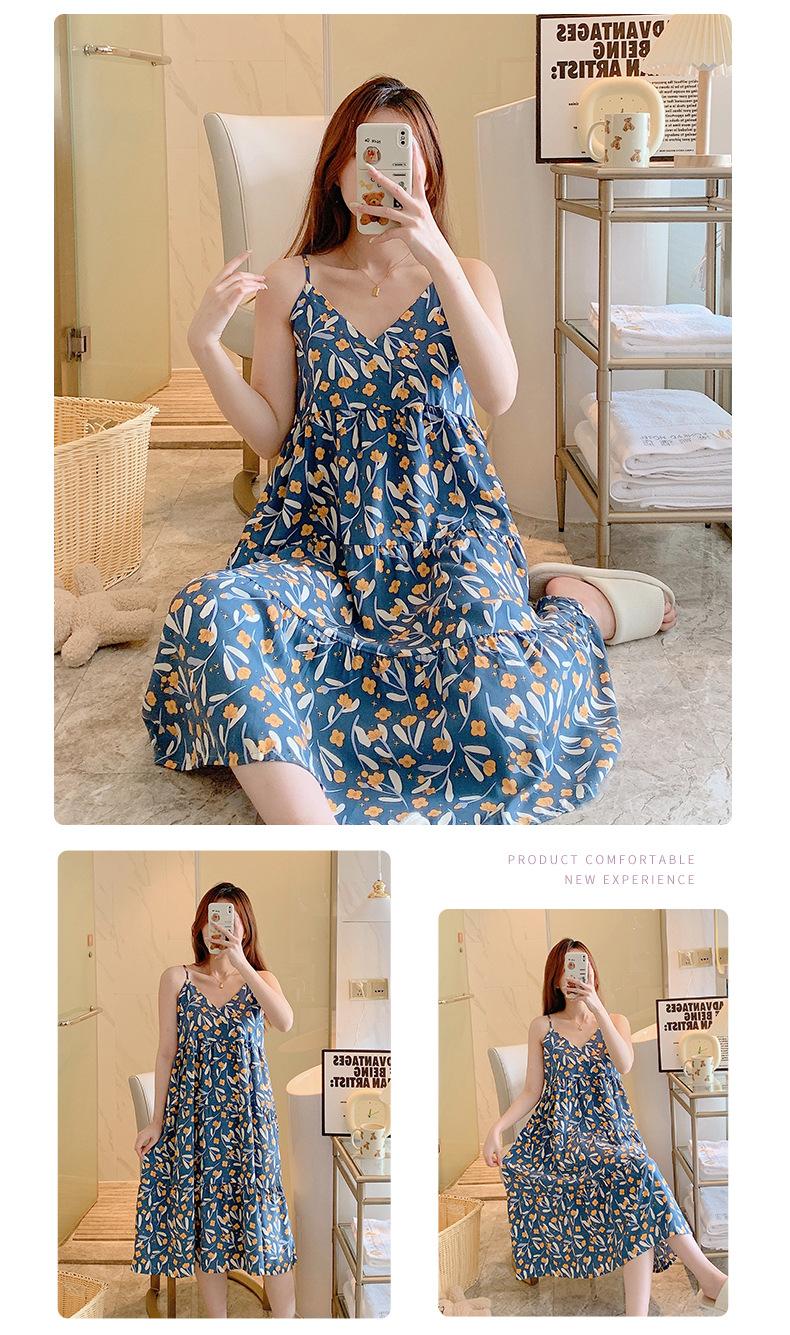 Product Introduction of Summer 2024 New Suspender Nightdress Women's Pure Desire Style Thin Poplin Pajamas Home Wear Sweet for Outer Wear Artificial Cotton Midi Dress 8