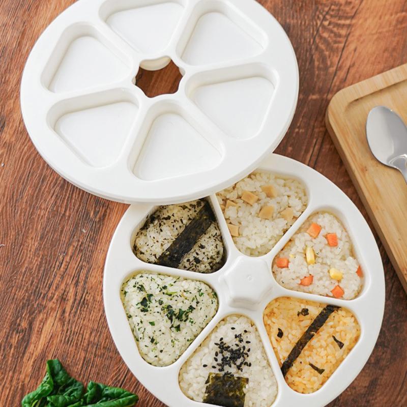 Product Introduction of Japanese sushi mold triangle rice ball lunch box six in one seaweed rice roll maker portable and easy to use baby food 13