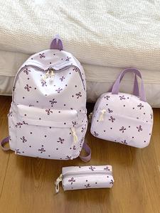 Conjunto de tres piezas con mochila, bolso de mano y estuche con diseño de lazo en colores frescos, conjunto dulce para estudiantes, moderno, lindo, exquisito y versátil, adecuado para el traslado diario de los estudiantes, viajes, etc.