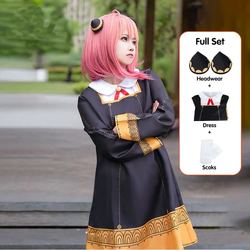 Anya Forger Costume for Kids Girl Cosplay Anime Spy X Family Christmas Wig Cartoon Character Costume For Halloween and Christmas