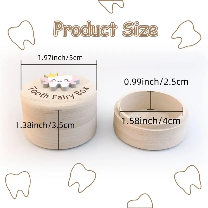 Cute Cartoon Tooth Fairy Design Wooden Box, 1 Set Tooth Storage Box, Souvenir Tooth Keepsake Storage Box for Home Bathroom Dormitory 1