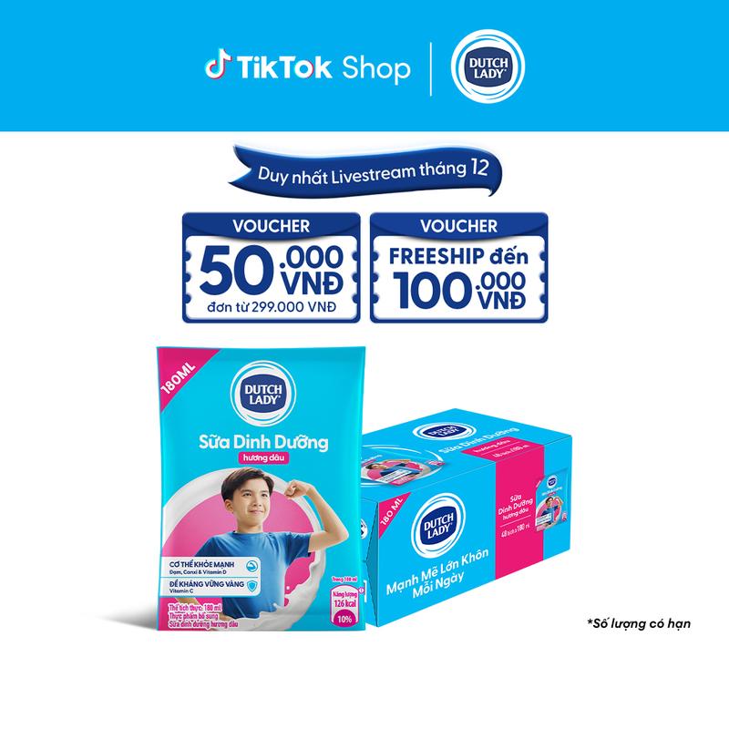 Thùng 48 Bịch Sữa Dinh Dưỡng Dutch Lady Cô Gái Hà Lan Hương Dâu 180ml 48x180ml