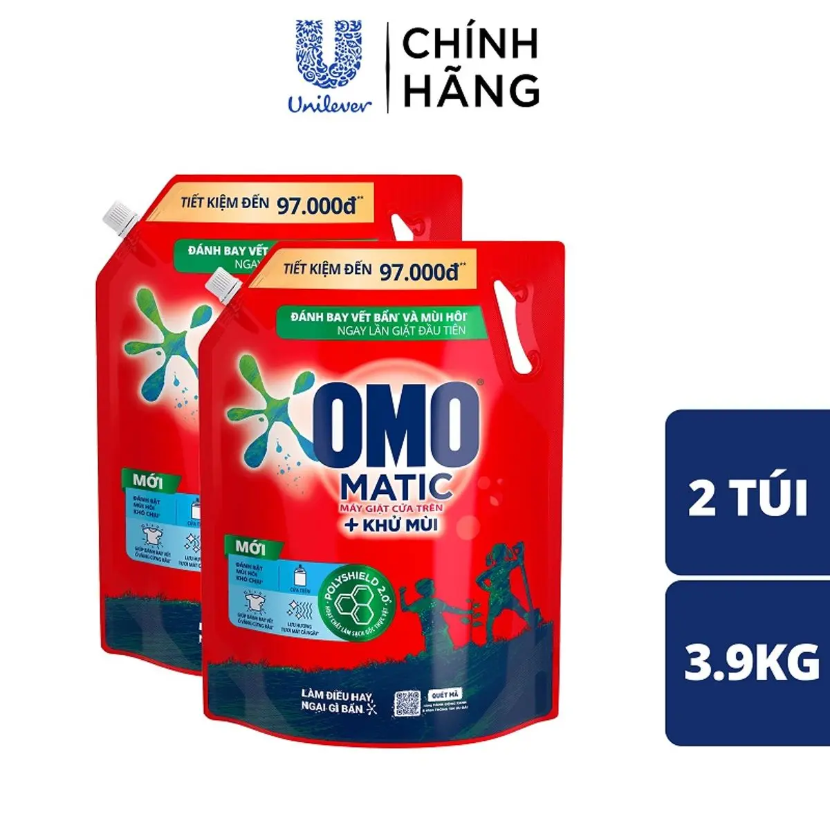 Combo 2 Túi Nước giặt OMO Matic Cửa trên 3,6kg/3,9Kg/túi (bao bì tuỳ lô nhập hàng)
