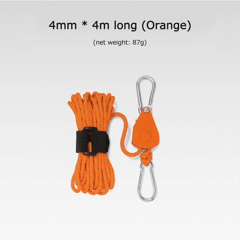 Product Introduction of Pulley Tensioner 4mm 4m Reflective Nylon Tent Wind Rope Fixed Buckle for Hiking Portable Adjustable Fix Camping Rope Outdoor Chrome 10