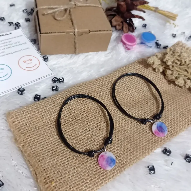 ( 2 pcs free Box + Cat) Gelang Couple Mewarnai Gelang Sidik Jari Terlaris Tali Bracelets 4