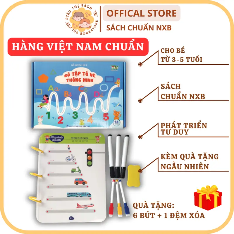 Sách - Bộ tập tô vẽ thông minh xóa được 64 trang kèm bút dạ - Đồ chơi Giáo Dục cho bé từ 1-5 tuổi Thanh Nga 0
