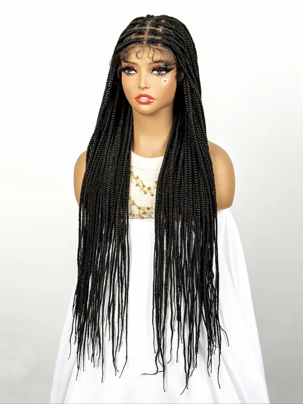 Women's Fashion 36inch Long Braided Lace Wigs with Baby Hair, Natural Fluffy Soft Synthetic Hair Wigs for Daily & Party Use 5