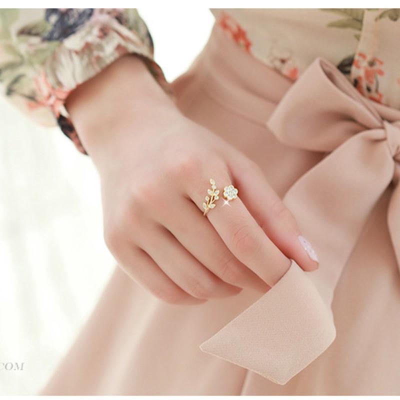Cincin Ring Berlian Bunga Daun Korea Silver Anti Karat Perhiasan Fashion Gaya Korea Aksesoris Hadiah Wanita Cewek Cantik Elegan KIARA JEWELRY gold 1