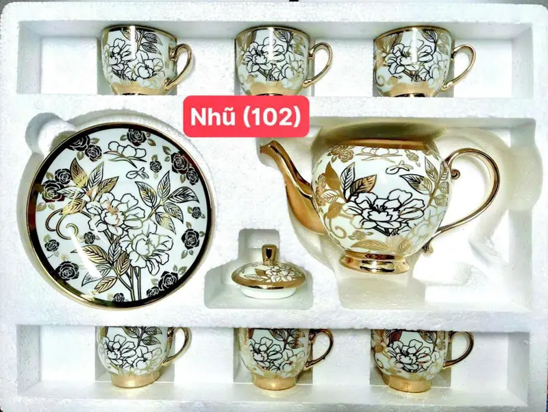 Bộ Tách Trà Nhũ Vàng Gốm Sứ Cao Cấp ( Gồm : 1 Ấm , 6 Ly, 7 Đế Sứ ) 6