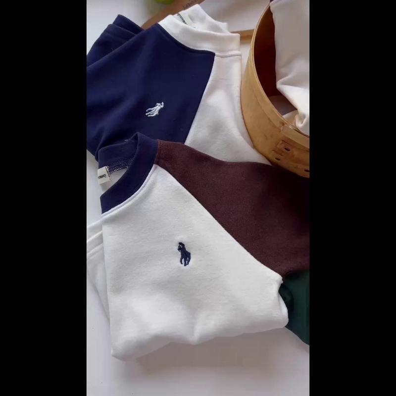 Product Introduction of Children'S Base Shirt 2023 Autumn And Winter Edition, Boys And Girls Color Blocked Raglan Sleeve T-Shirt, Baby German Velvet Long Sleeved Inner Layer 33