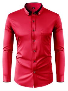 Men's Colorblock Button Front Shirt, Regular Fit Casual Business Long Sleeve Top for Work Office, Fashion Men's Clothes for All Seasons
