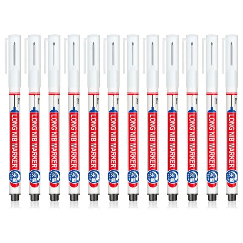 12 Pcs 20mm Long-Nib Marker Pens Deep Reach Markers Long Nose Tiles Marker Pens Oil-based Carpenter Marker for Furniture