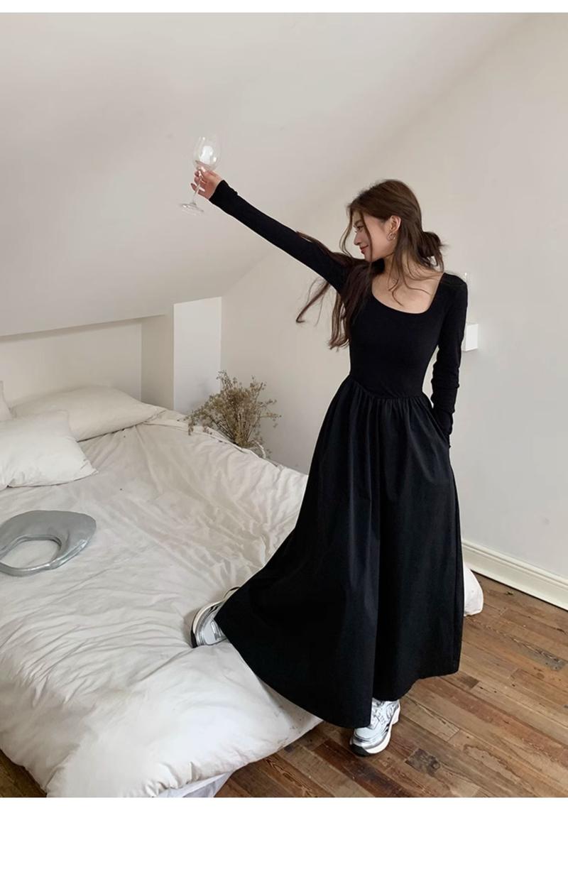 Product Introduction of French Hepburn style long sleeve square neck bottoms dress WOMEN'S autumn 2024 new high-grade elegant inner match long dress Casual Womenswear 28