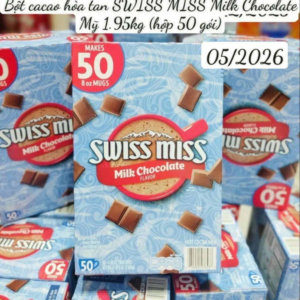 Bột cacao SWISS MISS Chocolate Milk hộp siêu to 50 gói 1,95kg Mỹ ( có lẻ dùng thử)