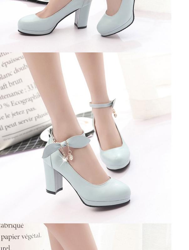 Product Introduction of Spring 2024 New Korean Style Sweet Low-Cut Pumps Women's Mid Heel Chunky Very High Heel Shoes with Buckle All-Matching Women's Fashion Shoes 22
