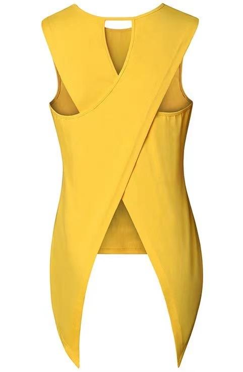 Product Introduction of Áo Thun Hở Eo Chéo Lưng Bất Đối Xứng Phong Cách Âu Mỹ Áo Không Tay Gợi Cảm, Màu Trơn Cổ Tròn, Xu Hướng Năm 2024 3