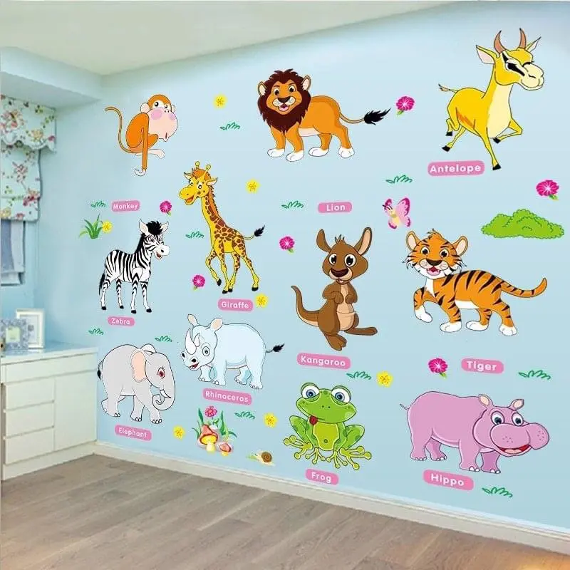 Tranh Decal Dán Tường Động Vật Chủ Đề Tiếng Anh Cho Bé