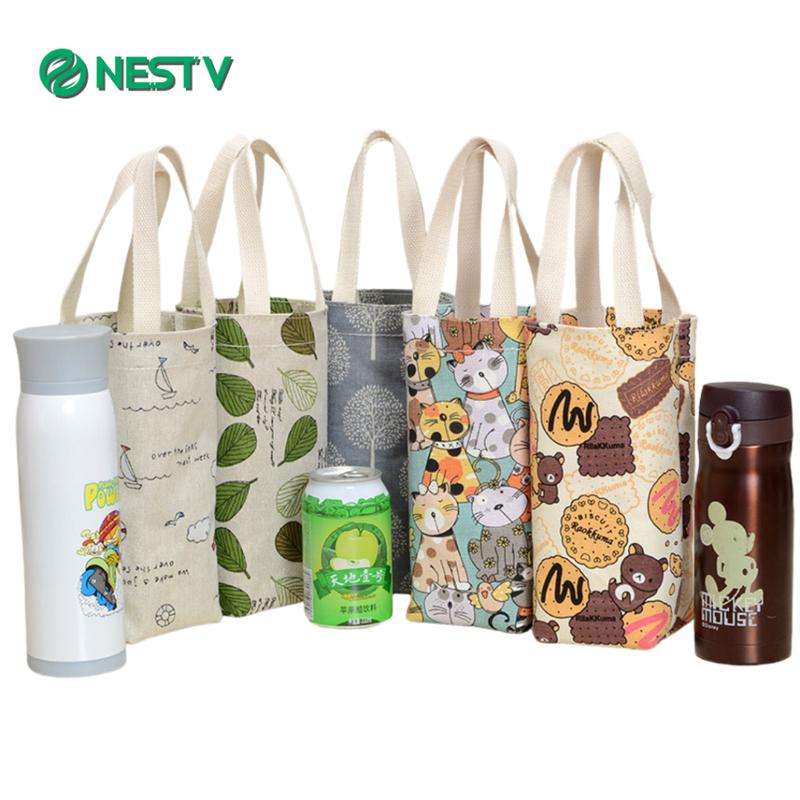  Túi đựng bình nước túi canvas đựng cốc giữ nhiệt dày dặn 1 lớp họa tiết hoạt hình đáng yêu 
