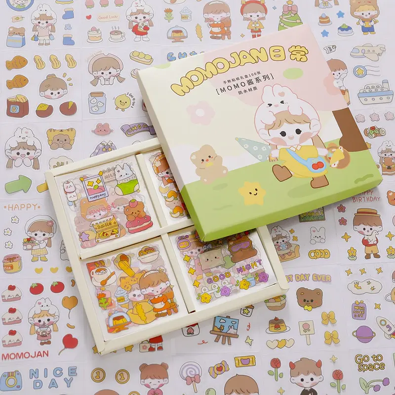 100 Lembar Sticker Box Motif Animasi Lucu / Cute Stiker Dekor Aesthethic / Motif Lucu 7