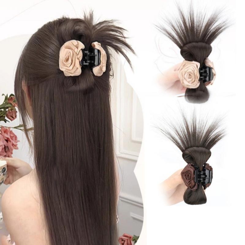Lông Đuôi Ngựa Nối Tóc Nối, Phụ Nữ Tự Nhiên Nửa Buộc, Tóc Giả Kẹp Hoa Hồng, Phong Cách Trung Quốc, Tóc Cài Tóc Sau Đầu, Búi Tóc
