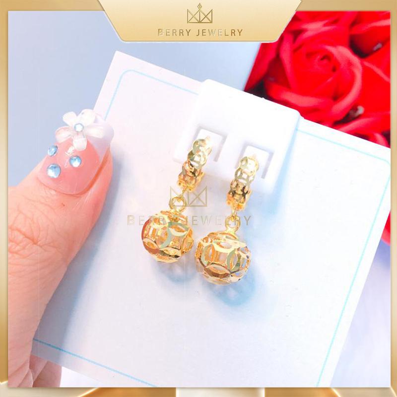 Bông Tai Tòn Ten Quả Cầu Kim Tiền Tài Lộc Lớn May Mắn Thiết Kế Cao Cấp - Berry Jewelry B30VHT21