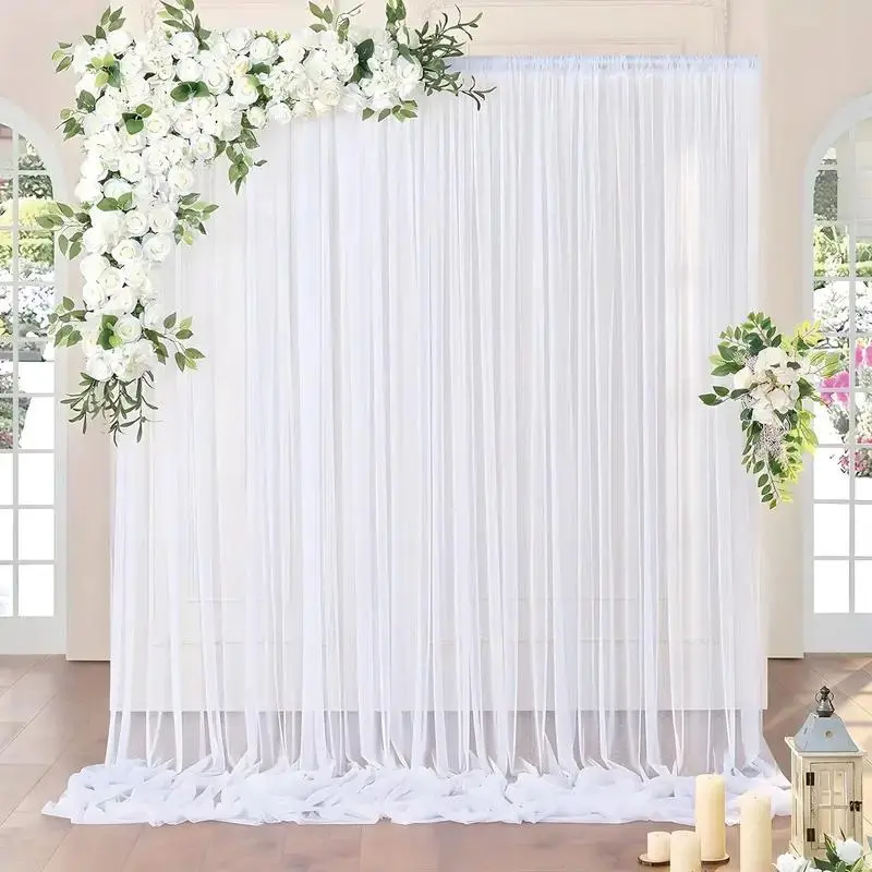 Solid Color Chiffon Curtain, 1 Count Transparent Chiffon Background Screen, Party & Wedding Decoration Supplies for Home Party Wedding 0