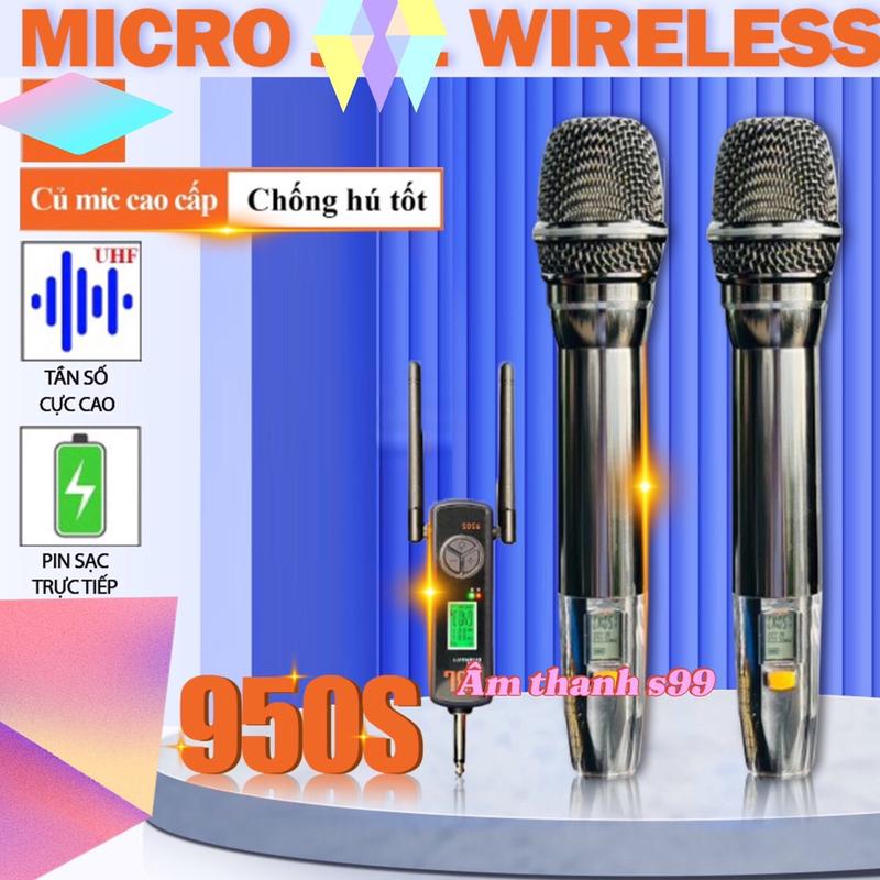 Micro không dây cao cấp 950S - 2 micro hát nhẹ sóng UHF ổn định củ micro xịn cây micro hợp kim cao cấp nặng tay. Đa năng dùng cho livetream karaoke loa kéo amly vang mixer,....