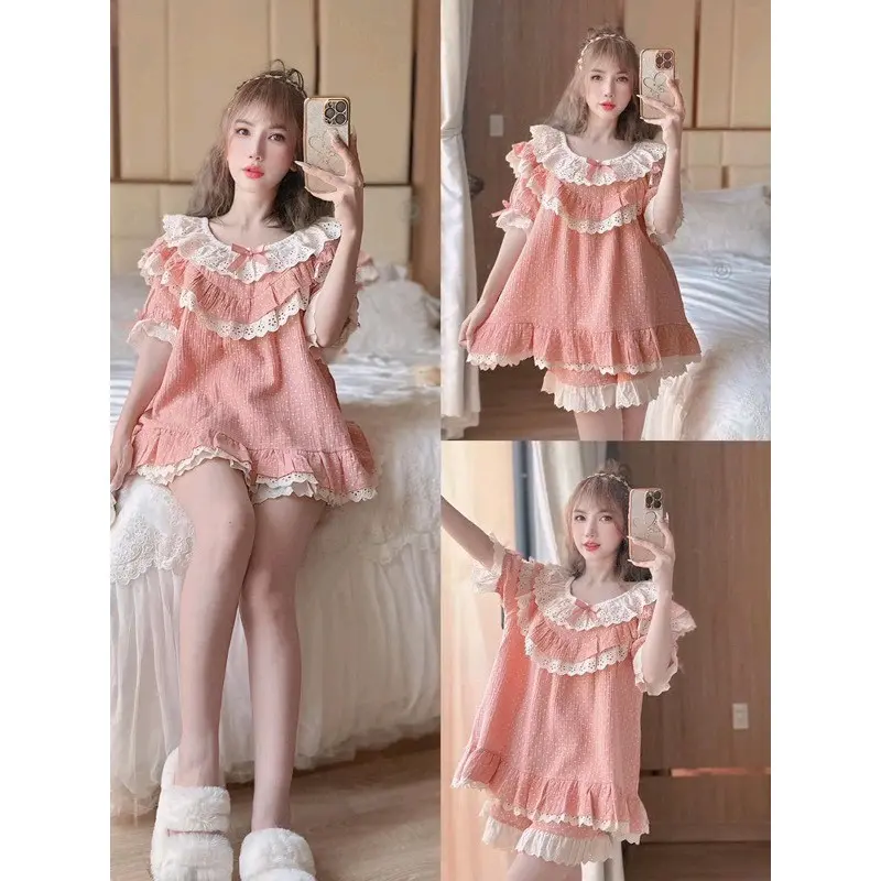 Sét đùi babydoll chấm bi phối ren tiểu thư bigsize chất lụa mát 1