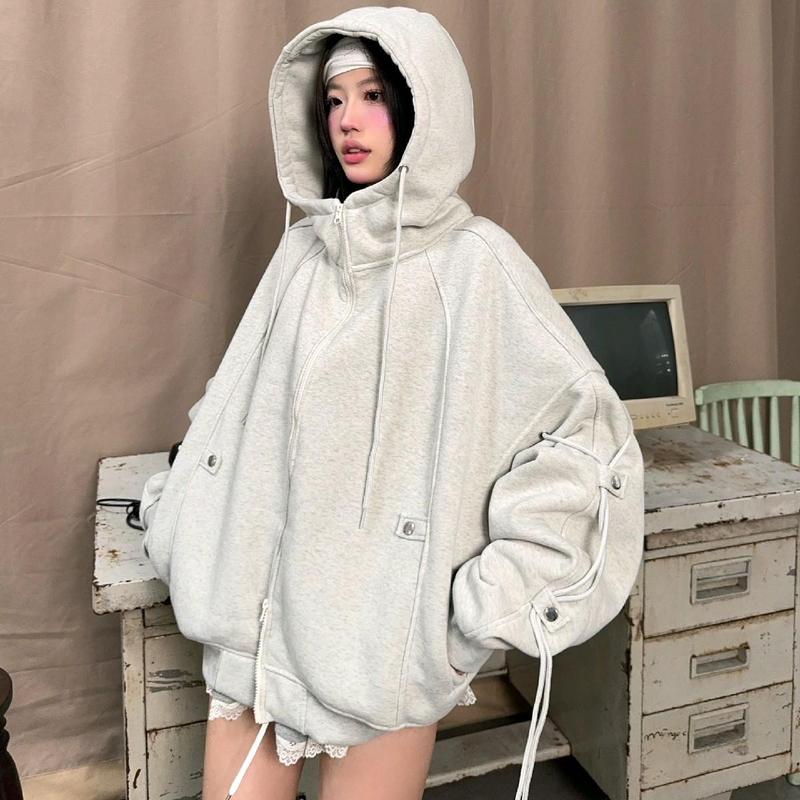 Áo Khoác Zip Cổ Cao Phối Dây Nỉ Bông  YC1996 - áo khoác nỉ dây kéo phối dây