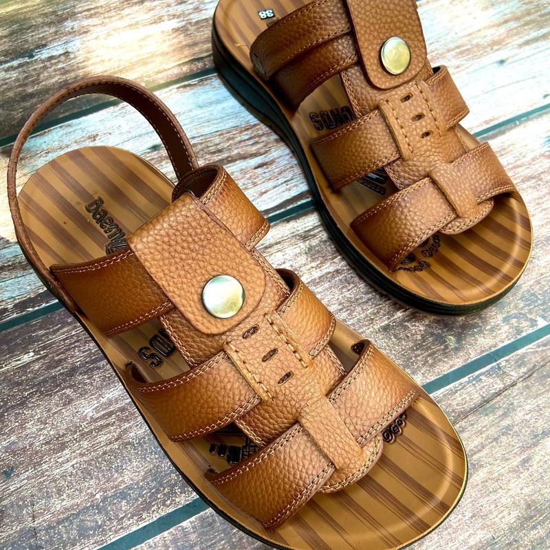 Dép RỌ 3 màu vàng-nâu cafe-đen quai hậu Da BÒ -ĐẾ KẾP có cúc điều chỉnh dép  nam thời trang bao test lửa ( ảnh thật) bảo hành 12 tháng Sandal