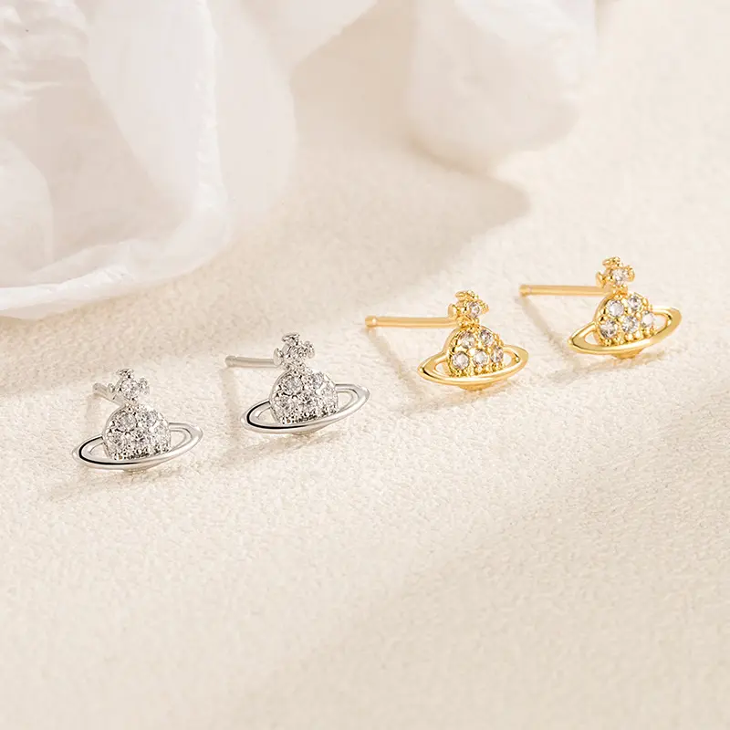 Luxe & Luster Jewelry Saturn Zircon Stud Earrings, Brass Jewelry, Women's Jewelry, Earrings, Unique Design, High-end, Delicate, Elegant, Versatile, Korean Style